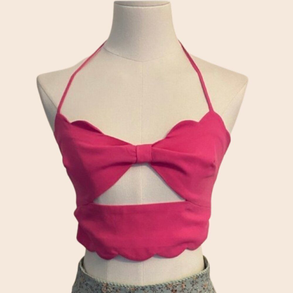 Tobi Pink Cropped Halter Top Size Small